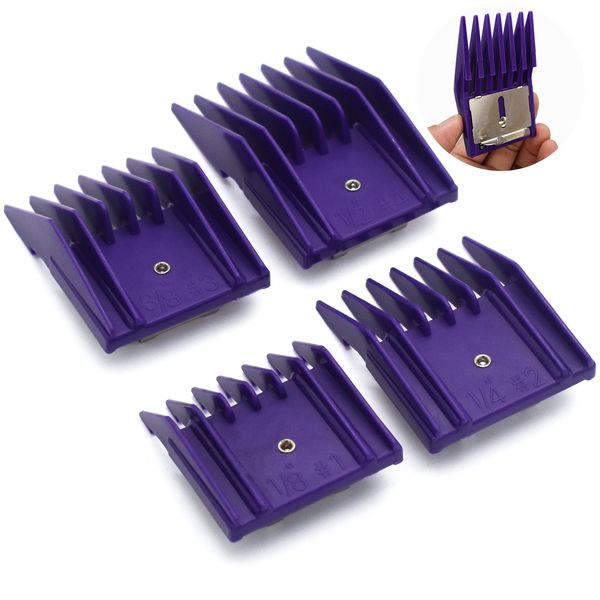 4 Pieces Professional A5 Style Hair Clipper Attachment Guard Guide Cutting Combs Set 76926-900, 1/8", 1/4", 3/8", 1/2", Compatible with Oster Classic 76 A5 Andis AG BG Wahl KM Pet Groomers(Purple)