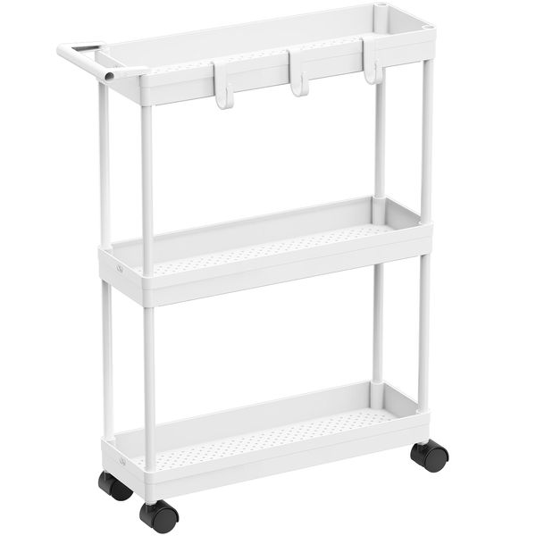 Simple Houseware Kitchen Cart Storage 3-Tier Slim/Super Narrow Shelves with Handle, 26.5'' Height/5.5'' Width for Narrow Place, White