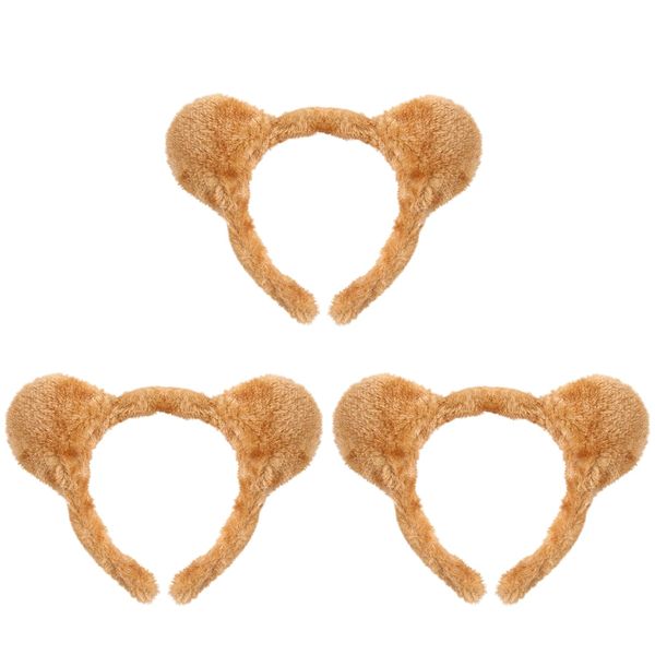 NAUZE 3pcs Brown Plush Furry Teddy Bear Ears Alice Hair Headband Cute Animal Headwear Fancy Dress Hair Accessories for Adult Kids Party .