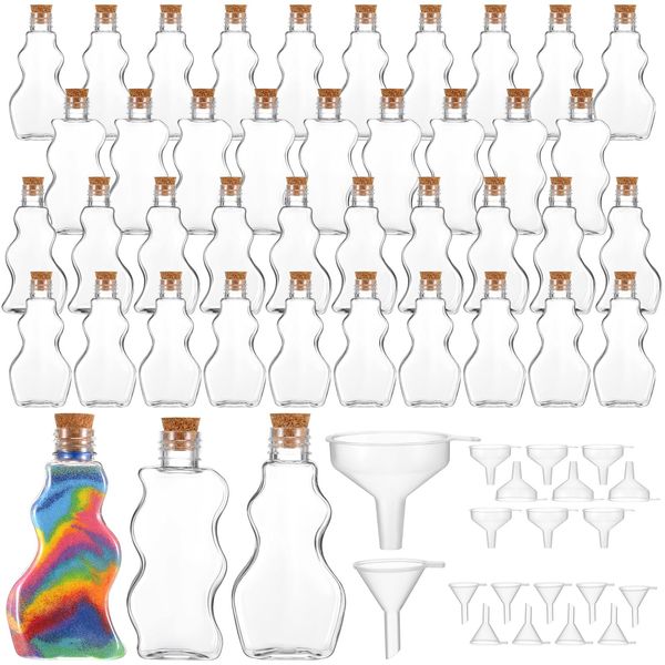 Mumufy 60 Pcs Plastic Sand Art Bottles for Kids 2.5 oz Sand Art Containers Bulk for Back to School Student Gifts Wedding Invitations Crafts Supplies Girls Decorations, 3 Styles(Wood,Cork Topper)