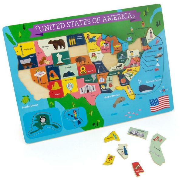 Fifty Nifty USA States Geography Wooden Puzzle Board by Imagination Generation