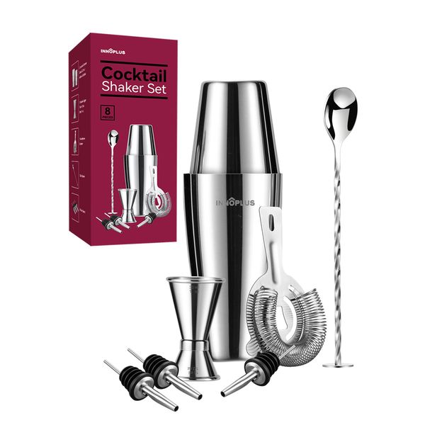 Cocktail Shaker, Cocktail Set Geschenk, Premium Boston Shaker 800ML 600ML Geschenkset, Cocktailshaker Bar Zubehör Set, Cocktail Shaker Edelstahl, Shaker für Cocktails Mixer löffel 8 Teiliges Barkeeper