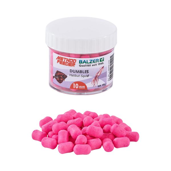 Balzer Method Feeder Dumbbells 10mm pink-Heilbutt-Tintenfisch 60g