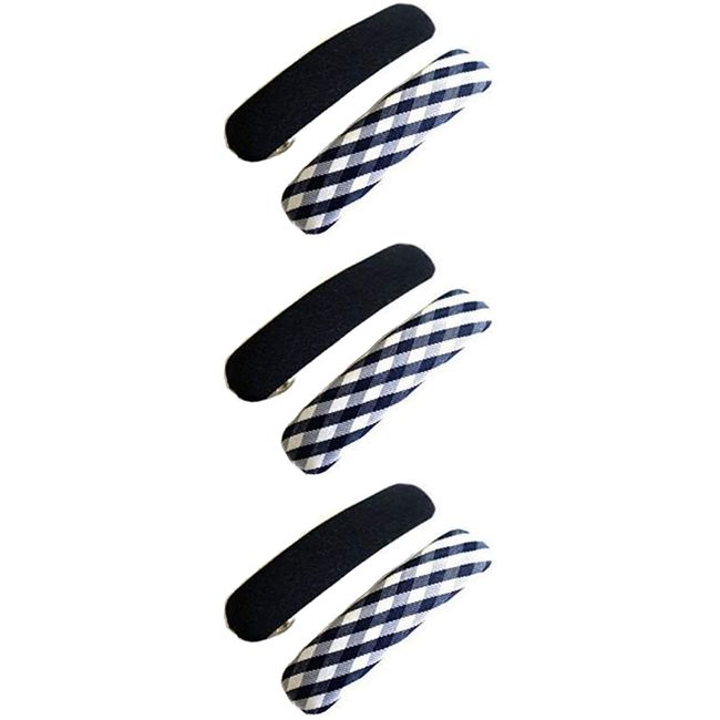 Set of 6 Pcs. School Uniform Navy Blue and Check Spring Fastening Hair Barrette French Clips for Girls