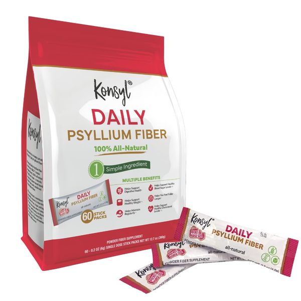 Konsyl Daily Psyllium Fiber Stick Packs - On-The-Go Fiber Supplement ...