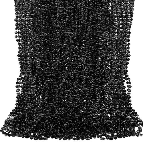 Tigeen Mardi Gras Beads Necklaces Bulk 30'' Metallic Beaded Necklaces for Carnival Party Parade Throw School Spirit Wear(Black, 100 Pcs)
