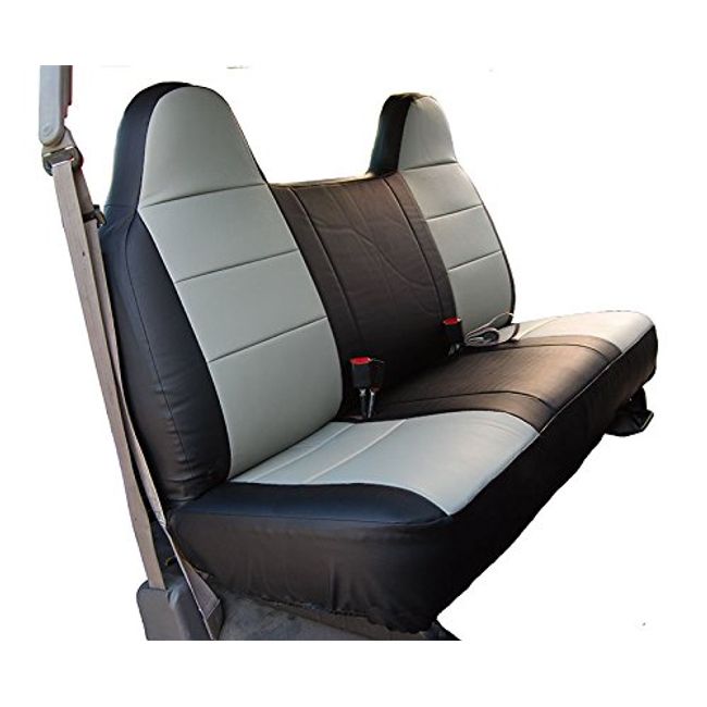 Iggee Black/Grey Artificial Leather Custom fit Bench Front seat Cover Designed for Ford F-250 & F-350 1995-2010