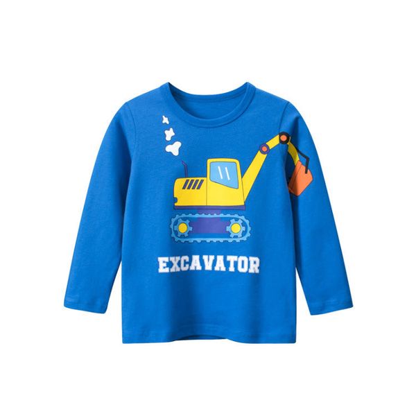 Baby Boy Cartoon Excavator Pattern Long Sleeve Cotton Shirt - 110 (3-5Y) / Blue