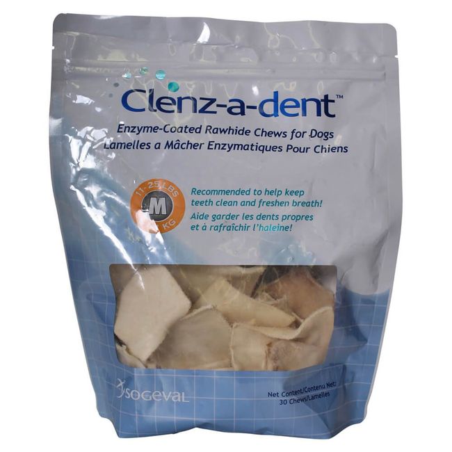 Sogeval CLE06230 30 Count 11-25 lb Cleans-A-Dent Rawhide Chews for Medium Dogs