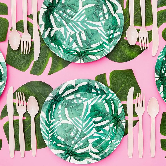 Hawaii Palm Leaf Foil Thick Paper Plates Cups Napkins Disposable