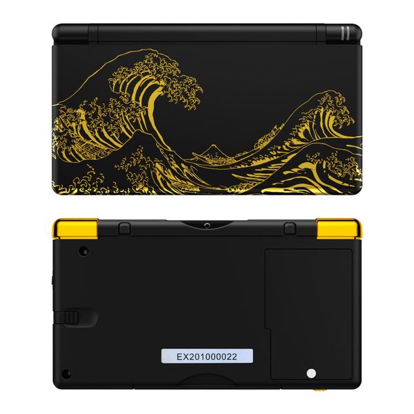 eXtremeRate ds Lite Compatible with Assembly Type Custom Pattern Design Replacement Shell, Replacement Button, Screen Lens Compatible with Nintendo DS Light [Gold Wave Black Off Kanagawa]