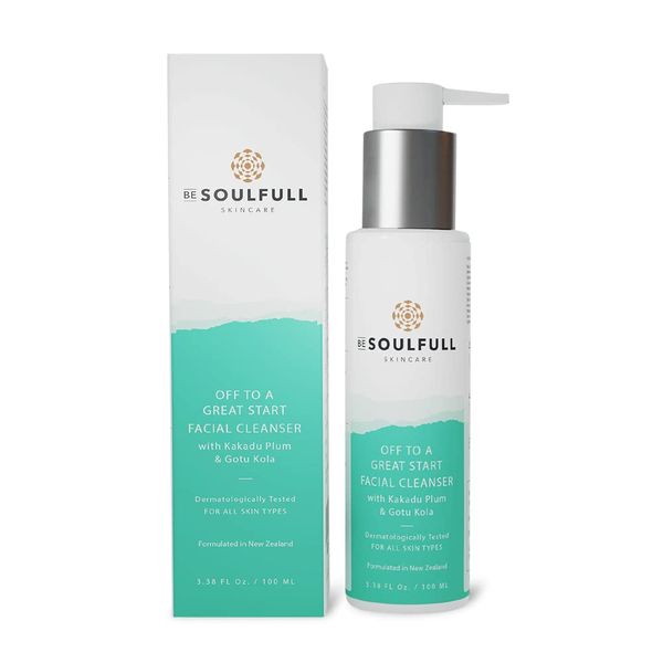 BE SOULFULL Facial Cleanser for Glowing Skin, Daily Face Wash that Exfoliates, Hydrates & Improves Skin Texture, 100ml / 3.4 Fl Oz