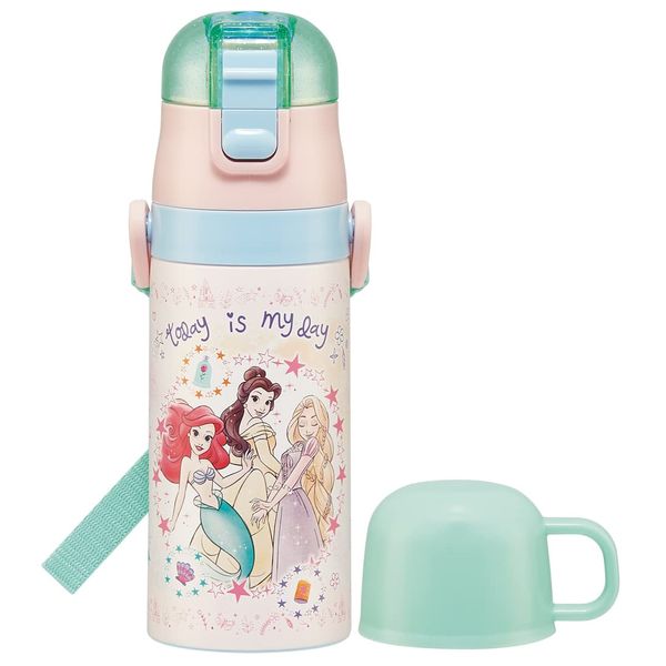 Skater SKDC3-A Children's Stainless Steel Water Bottle, 2-Way Direct Drinking, 14.2 fl oz (420 ml), Cup Drinking, 11.8 fl oz (350 ml), Princess 23, Kid-friendly Lightweight Type, Girls, Hot and Cold