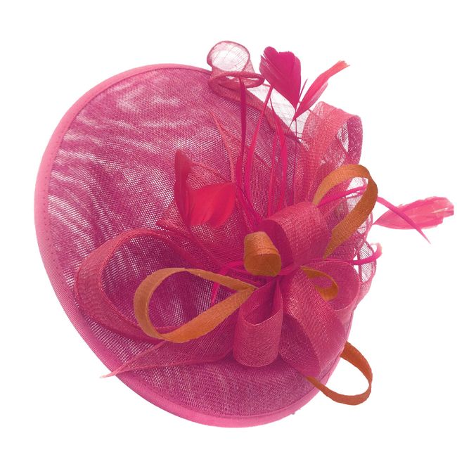 Caprilite Fuchsia and Burnt Orange Sinamay Big Disc Saucer Fascinator Hat for Women Weddings Headband