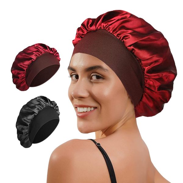 Silk Satin Hair Bonnet for Sleeping,Sleep Cap with Elastic Soft Band,Sleep Bonnet Silk Sleep Cap for Hair Curly Hair Sleeping Natural Hair(2Pack)