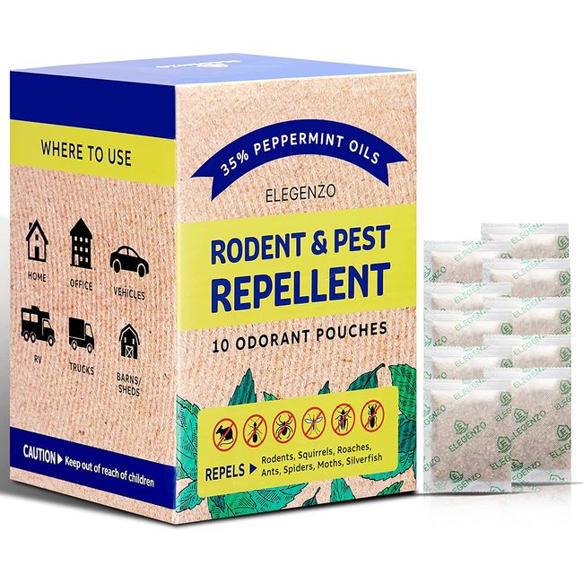 Mouse Repellent Pouches, Pest and Rodent Repellent，Mice Repellent with Peppermint Oil to Repel Mice and Rats, Squirrels, Roaches, Ants, Spiders, Moths, and Other Rodents and Pest, 10 Odorant Pouches