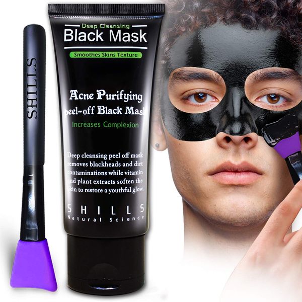 SHILLS Charcoal Face Mask, Blackhead Remover Mask, Activated Charcoal, Blackhead Peel Off Mask and Purple Brush Kit (50ml)