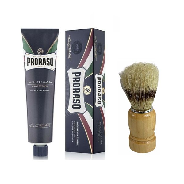 Proraso Shaving Cream, Protective and Moisturizing,5.2 oz (150 ml) BLUE W Brush