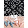 EBANKU 8 Sheets 5D Flower Nail Stickers, Rose White Embossed Sliders Wedding Nail Art Design Acrylic Engraved Flower Decal Manicure Decor 5D Self-Adhesive Nail Foil Sticker Decor