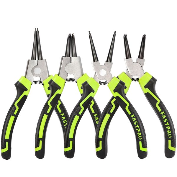 FASTPRO 4-Piece 7-inch Snap Ring Pliers Set, Internal/External Circlip Pliers Kit with Straight/Bent Jaw, Heavy Duty for Ring Remover Retaining