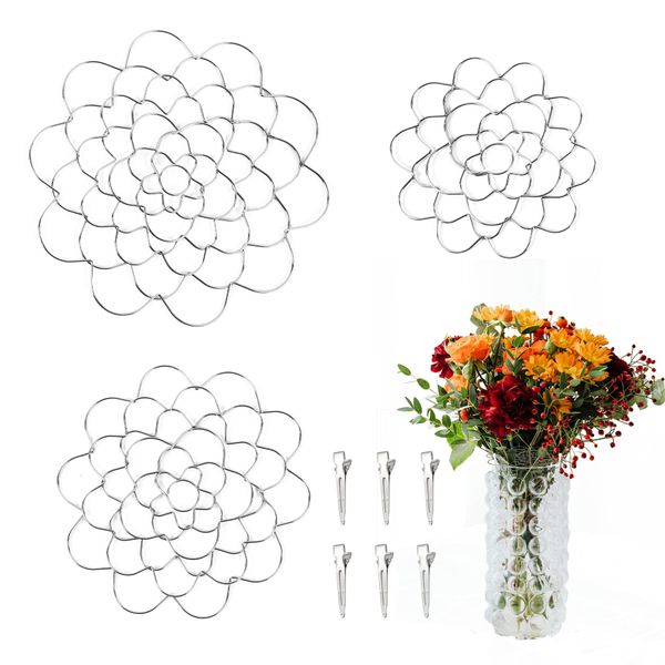 MIJAYENV Flower Arrangement Holder 3Pcs Wire Flower A Twist Reuseable Floral Frogs for Arrangements Metal Floral Grid for Vase Flower Lid Arranger Floral Plant Stems Bouquets Fixation 4/5/6Inch (3)