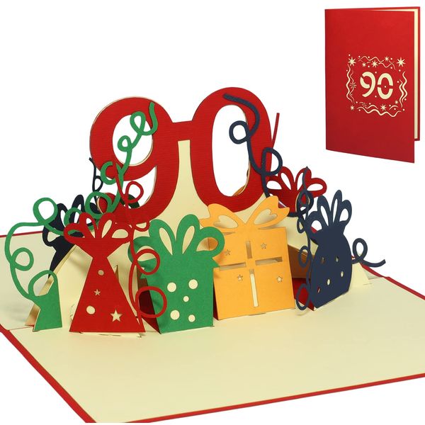 LIN-POP UP Greeting Cards to The 90th. Birthday, Birthday Cards Greeting Cards Congratulations Cards, 90. Years