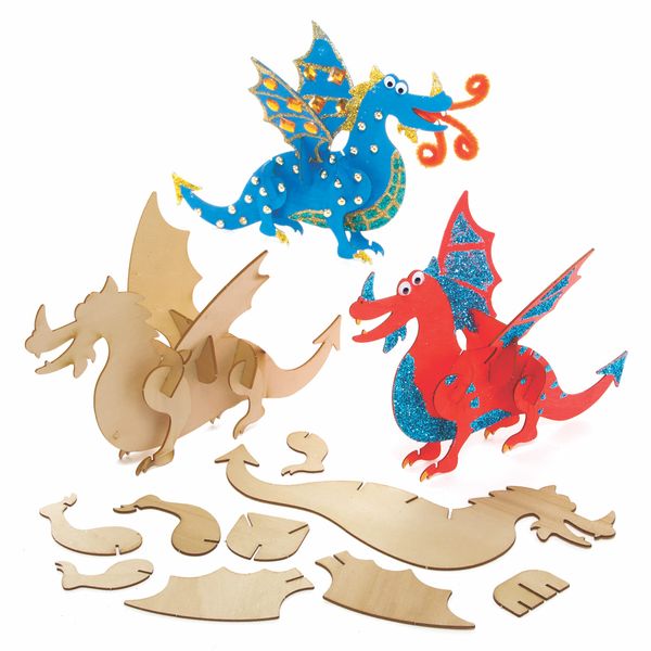 Baker Ross Dragon Woodcraft Kits - Pack of 3, Chinese New Year Craft Kit, Crafts for Kids (AX842)