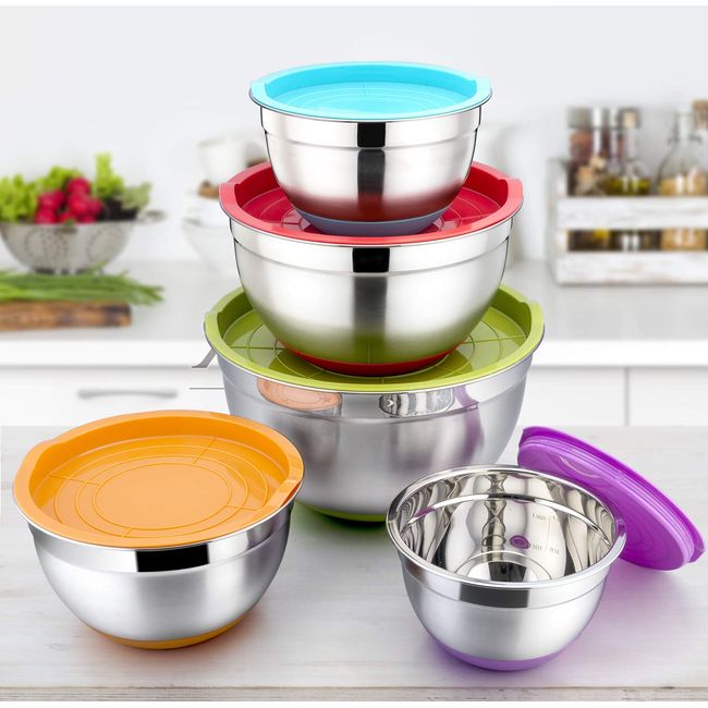 Stainless Steel Mixing Bowls - Comes with lids and a non slip base