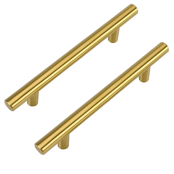 LONTAN 10 Pack Gold Kitchen Handles 128mm Gold Cupboard Handles Gold Drawer Handles Cupboard Door Handles Brass Kitchen Handles Stainless Steel Kitchen Cabinet Handles