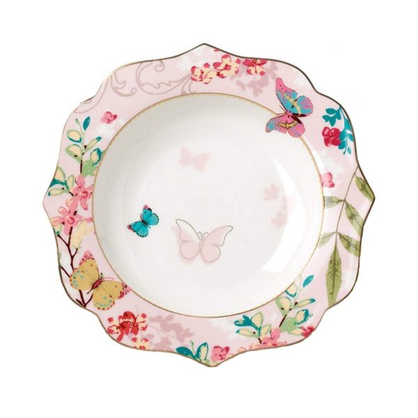 YBK Tech Bone China Dessert Plate/Salad Plate Ceramic Plate for Breakfast Afternoon Tea- Butterfly Pattern (Pink (7.5inches Salad Plate))