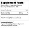 Berberine HCL 500 mg - 180 Vegetarian Capsules