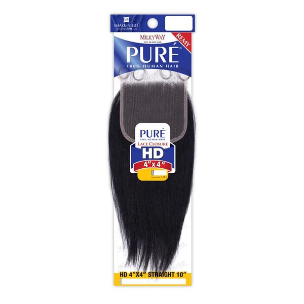 Milky Way Remy Human Hair Weave Pure 4X4 HD Lace Closure Straight 10" (1)