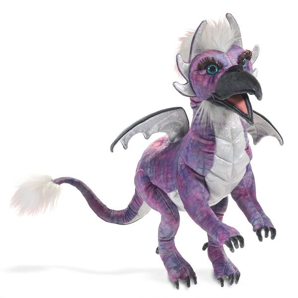 Folkmanis Beaked Dragon Hand Puppet, Purple; Black; White