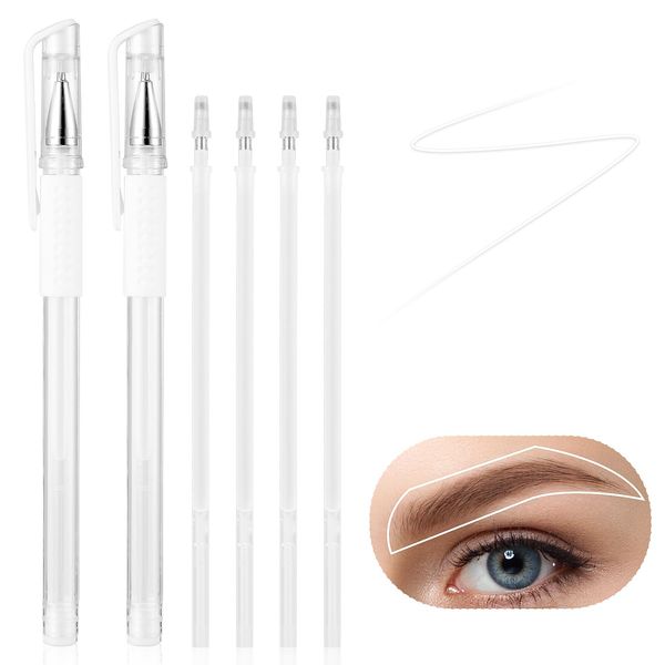 TIESOME Eyebrow Microblading Marker Pen, 2pcs Skin Marker Pen Eyebrow Makeup Position Mapping Mark Tools Eyebrow Mapping Pen Stencil with 4 replacement refills (White)