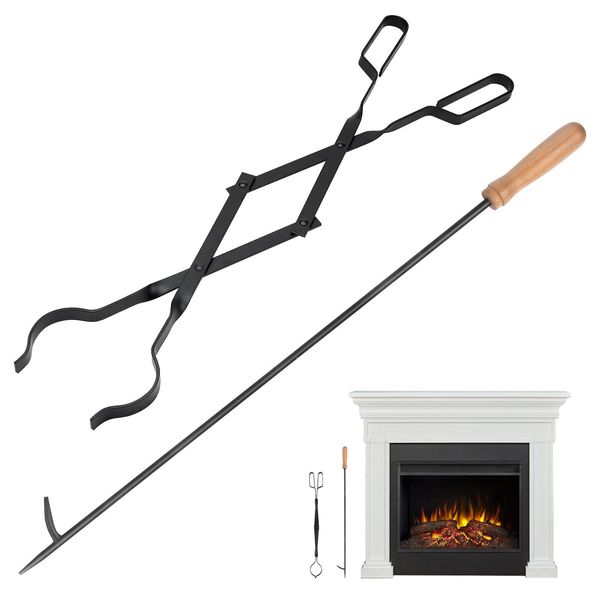 32” Long Fireplace Fire Pit Campfire Poker Stick & 25” Fireplace Tongs Tool Sets