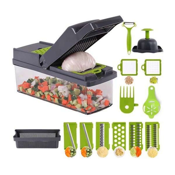 12 in 1 Vegetable Chopper Spiralizer Mandolin Slicer Grater with Container