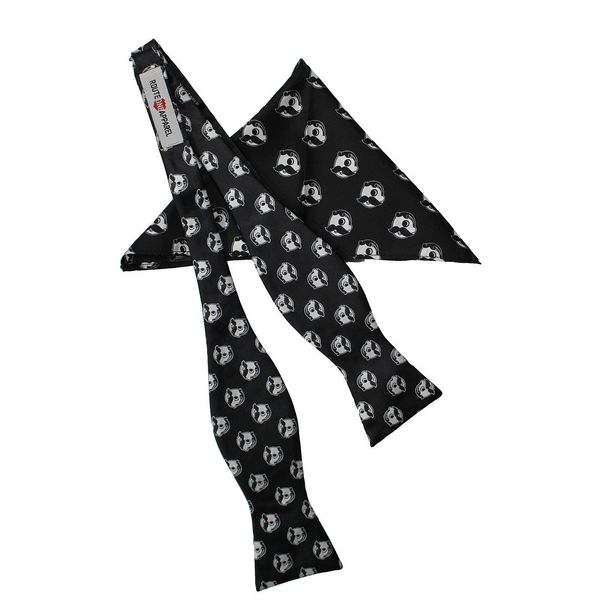 Embroidered Natty Boh Logo Pattern (Black) / Self-Tie Bowtie + Pocket Square *BUNDLE* - Black