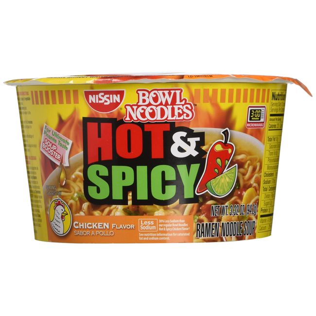 Nissin Hot & Spicy Chicken Flavor Bowl Noodles (18 Pack)
