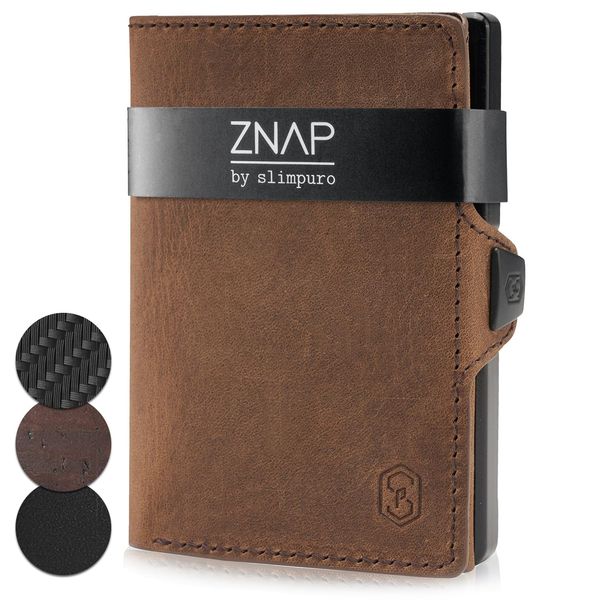 ZNAP® Slim Wallet Kreditkartenetui | Geldbörse Herren | Kartenhalter Geldbeutel Herren | Kartenetui Herren Geldbeutel | Herren Portemonnaie mit RFID Schutz | 12 Karten| Braun