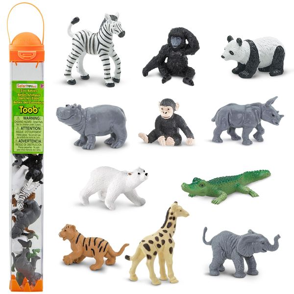 Safari Ltd. Zoo Babies TOOB - 11 Figurines: Zebra, Panda, Hippo, Chimpanzee, Rhino, Alligator, Gorilla, Elephant, Tiger, Polar Bear, Giraffe - Educational Toy Figures For Boys, Girls & Kids Ages 3+