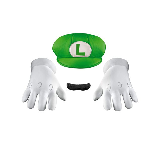 Disguise Men's Nintendo Super Mario Bros.Luigi Adult Costume Accessory Kit, Green/White/Brown, One Size