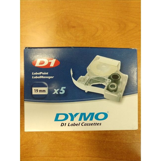 5Pk: Dymo 19mm x 7m - 3/4" x 23' D1 Label Cassette White on Clear (45810)-  E12B