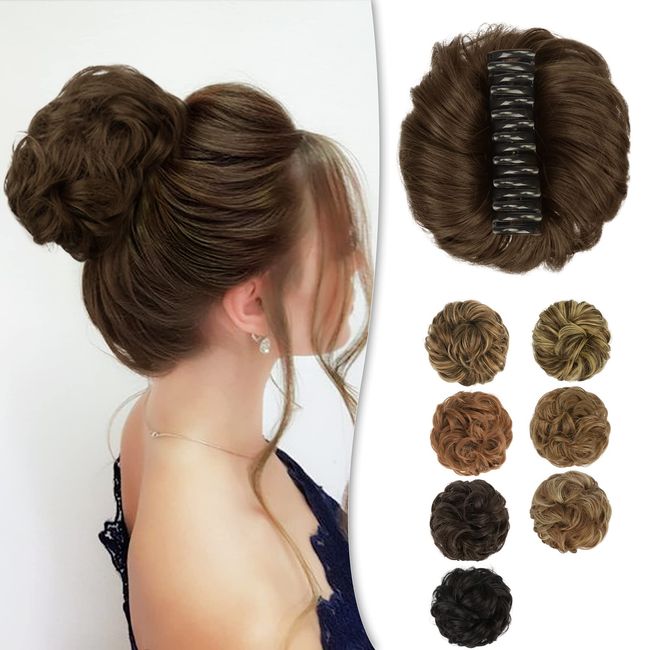 BARSDAR Krallen Clip Messy Bun Haarteil, Clip in Claw Haargummis Lockige Synthetische Haarknoten Haarverlängerung für Damen Pferdeschwanz Hochsteckfrisur Donut Chignon