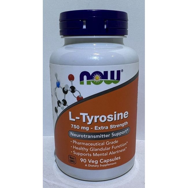 NOW FOODS - L-Tyrosine 750 mg - Extra Strength - 90 Veg Capsules - BB 05/2026