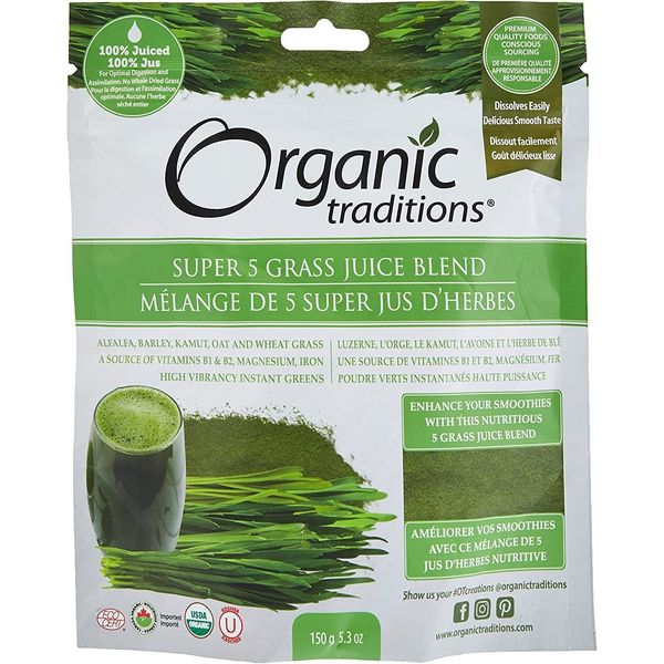 Organic Traditions SUPER 5 GRASS JUICE BLEND Superfood 150g - 30 Servings