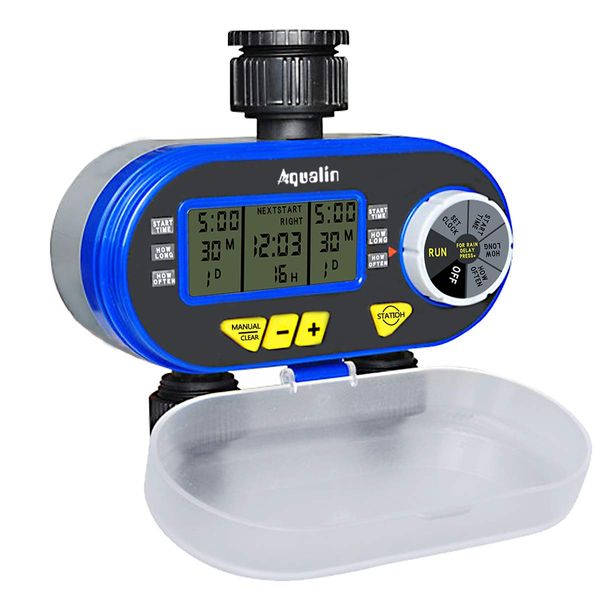 Water Hose Tap Timer Watering Computer with 2 Solenoid Valves Garden Irrigation System Controller, Blue