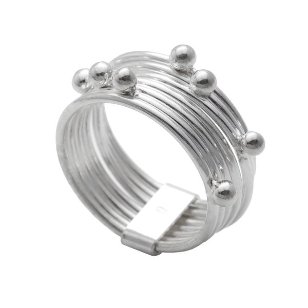 Silverly Women's 925 Sterling Silver Spinning Stackable 7 Interlinked Joined Layers Ball Bead Ring