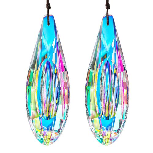 HDCRYSTALGIFTS 2pcs 120mm/5'' Large Crystal Prisms Suncatcher for Window Hanging, AB Crystals Sun Catcher Indoor Window, Rainbow Maker Crystal Stick Prisms for Balcony,Kitchen,Garden Decoration