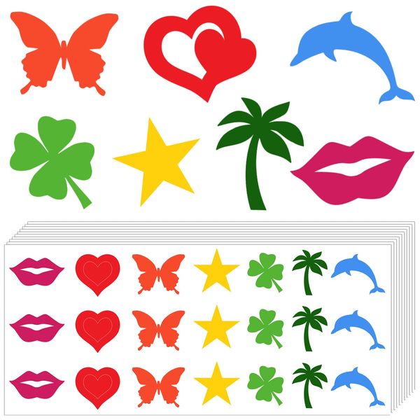 210 Pieces Tanning Sunbathing Stickers Perforated Body Stickers for Tanning Self Adhesive Tanning Bed Sticker Tanning Heart Lips Stickers Tanning Butterfly Dolphin Stickers, 7 Styles (Cute Style)