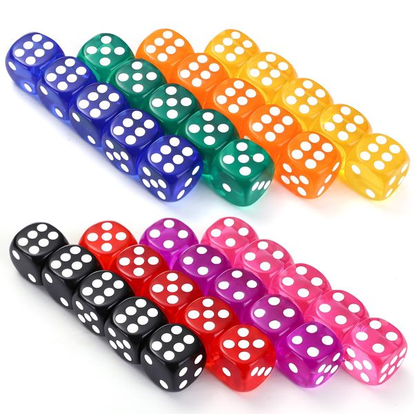 GWHOLE 40 Stück Würfel Bunt Set 6-Seitig, 14 mm, Würfel Set Spielwürfel Flüsterwürfel Dice Set mit abgerundeten Ecken Würfelkönig für Würfelspiele Tischspiele